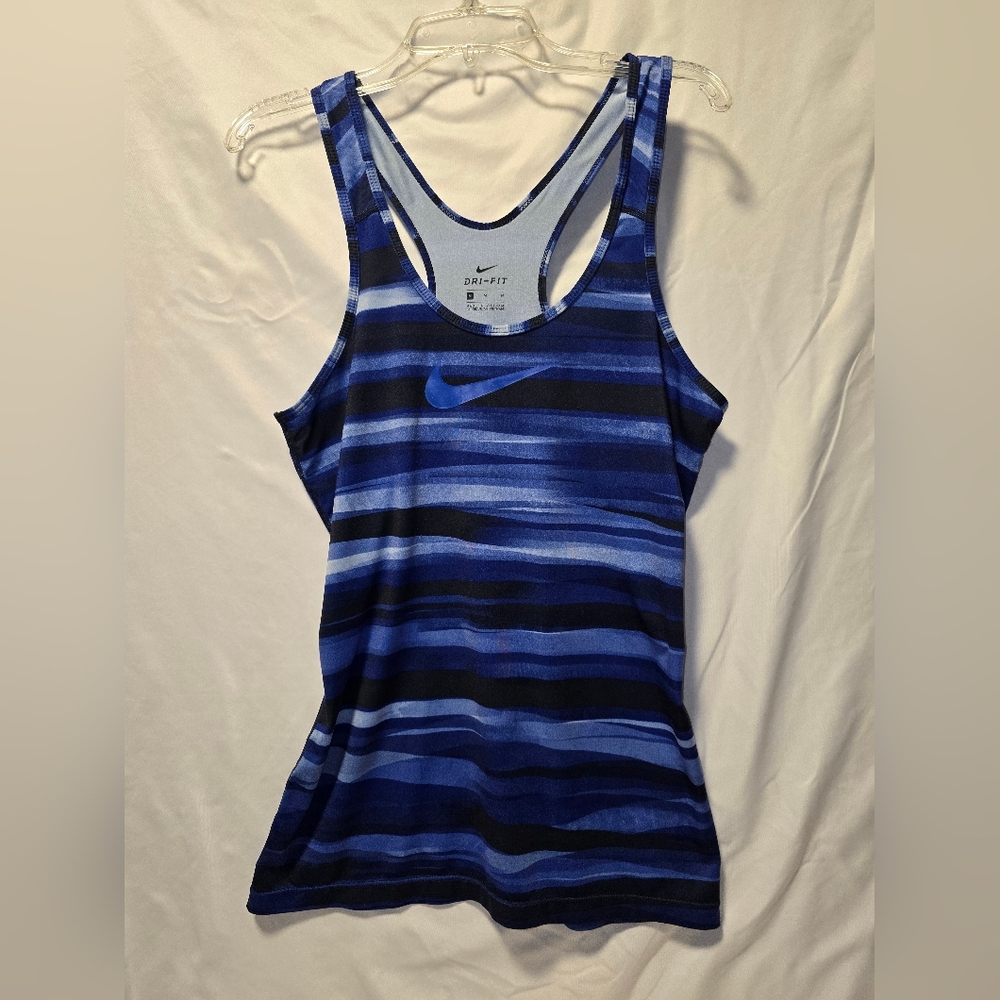 Nike Women's Blue and Black Striped Tank Top